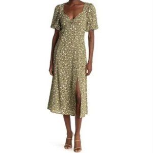 NWT ASTR the Label Bubble Sleeve Sweetheart Slit Dress in Sage Green Ditsy, L